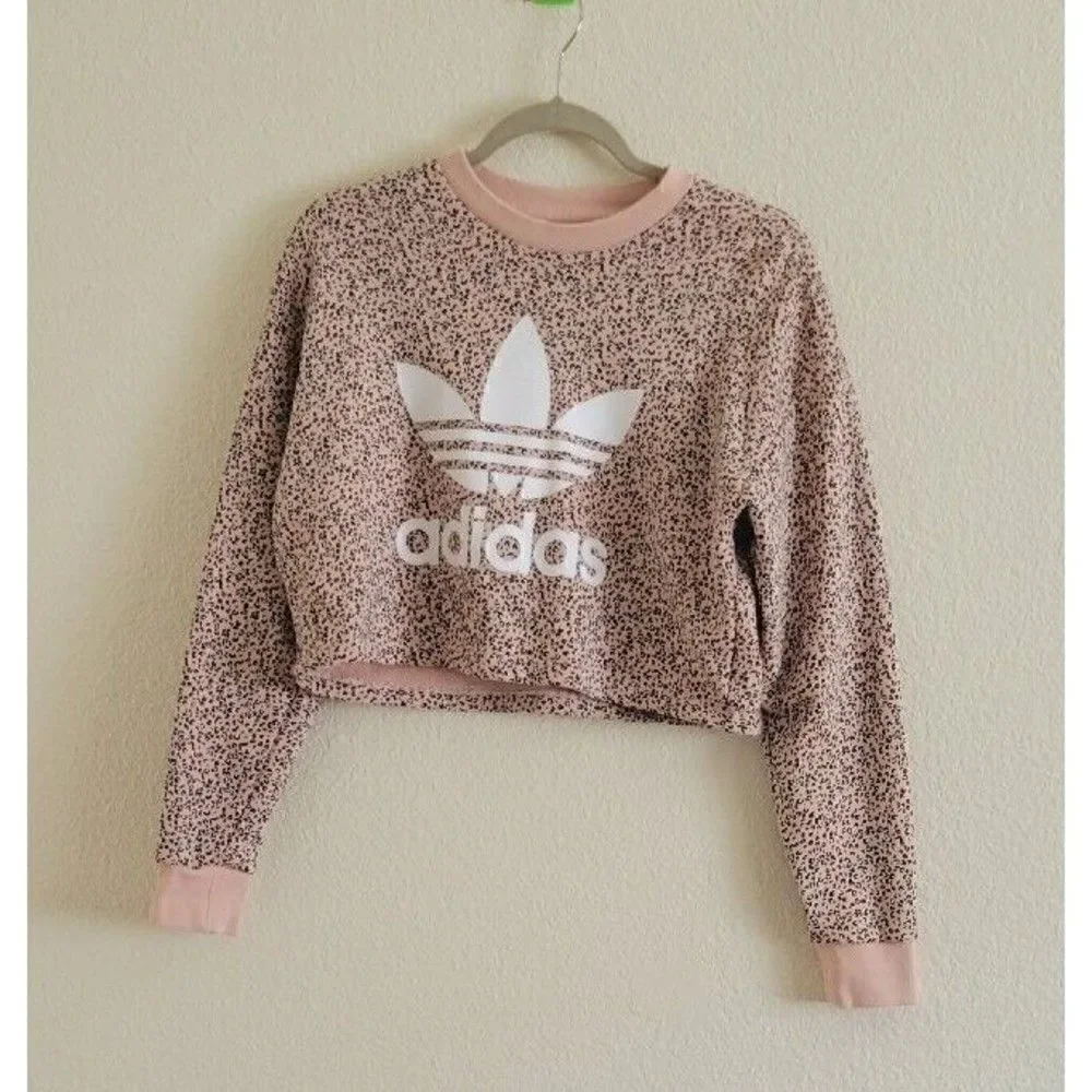 ADIDAS X HER Studio London Pink Leopard Print Crop Sweatshirt Women's Size XS